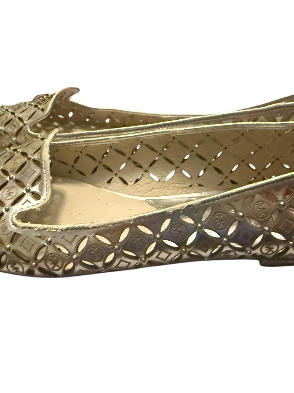 Michael Kors Silver Metallic Laser Cut Studded Flats Loafers Size 9M